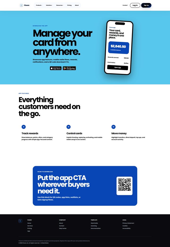 Full Finora app page from top to bottom