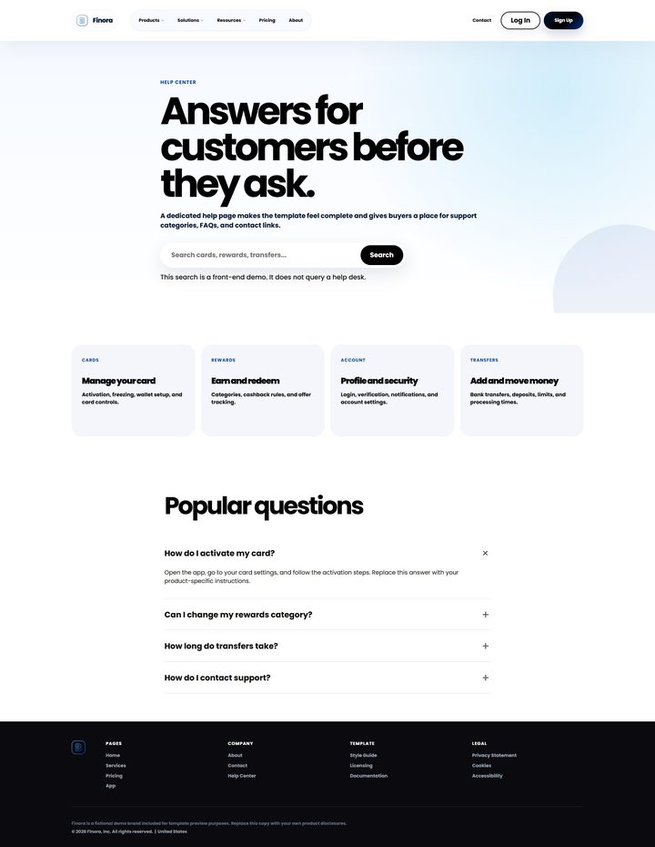 Full Finora help page from top to bottom
