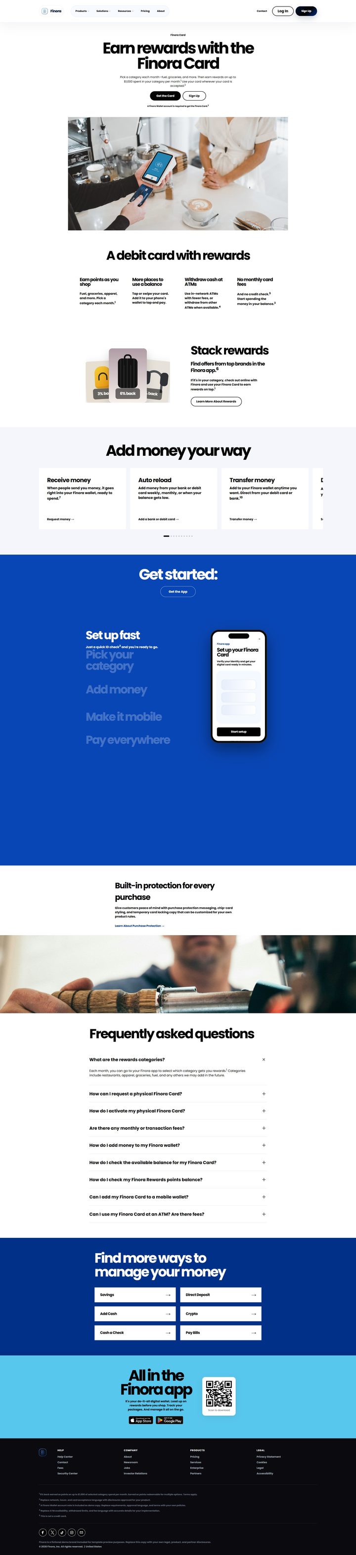 Full Finora home page from top to bottom