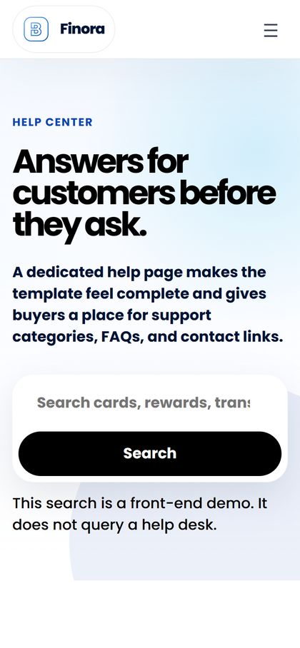 Finora help page on a phone