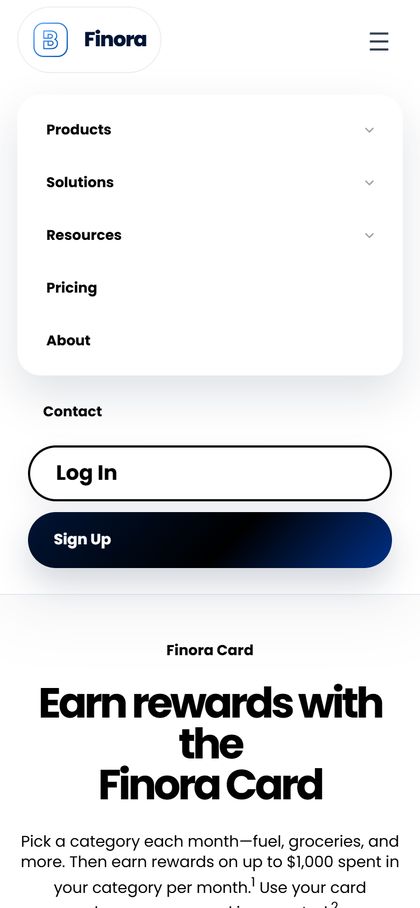 Finora hamburger menu open on a phone