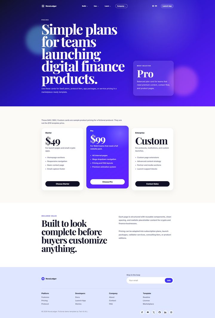Full NovaLedger pricing page from top to bottom