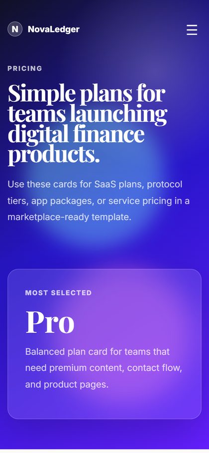 NovaLedger pricing page on a phone