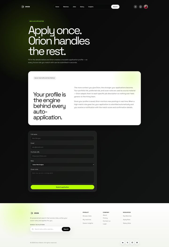 Full Orion apply page from top to bottom