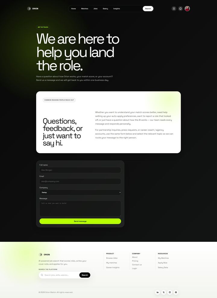 Full Orion contact page from top to bottom