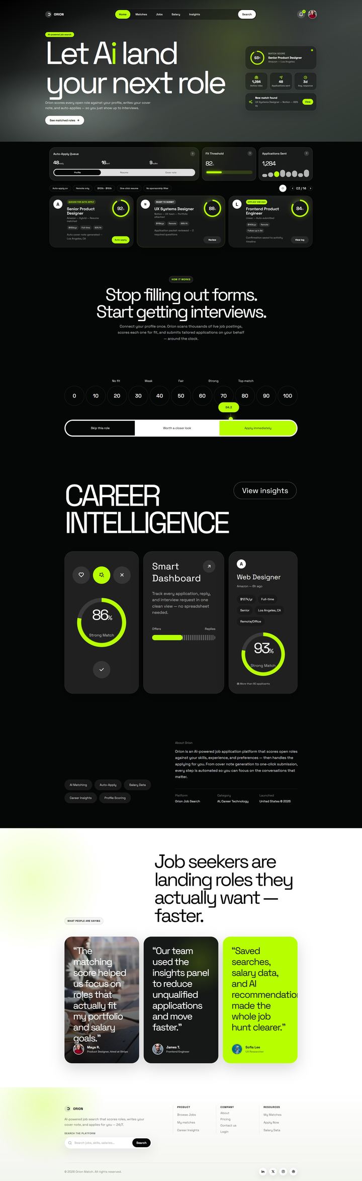 Full Orion home page from top to bottom