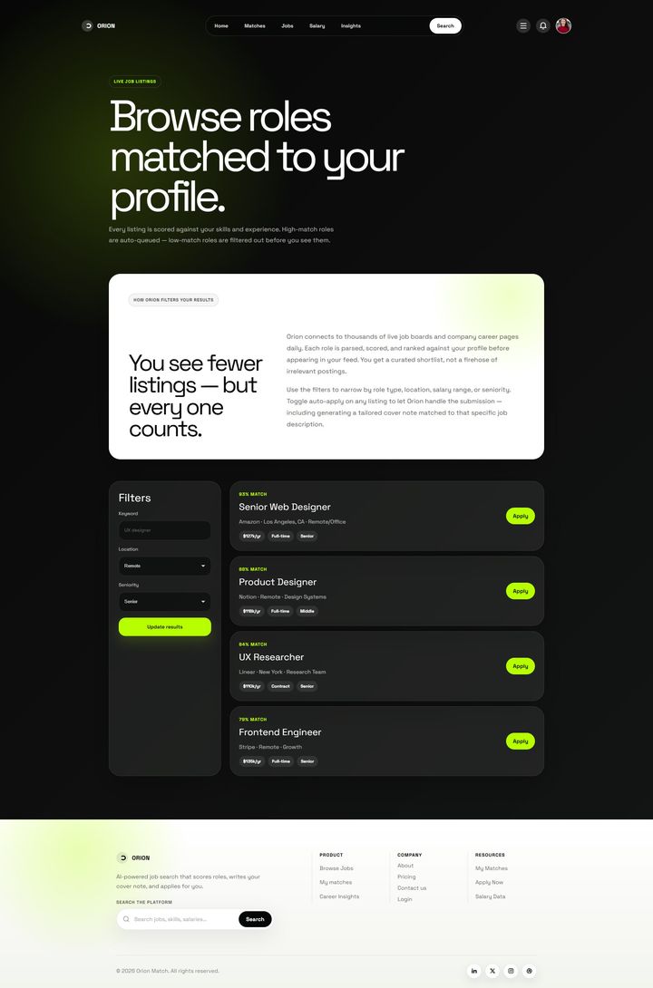 Full Orion jobs page from top to bottom