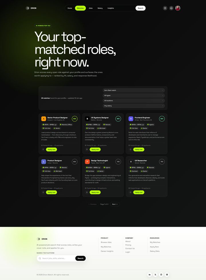 Full Orion matches page from top to bottom
