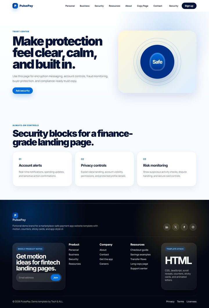 Full PulsePay security page from top to bottom