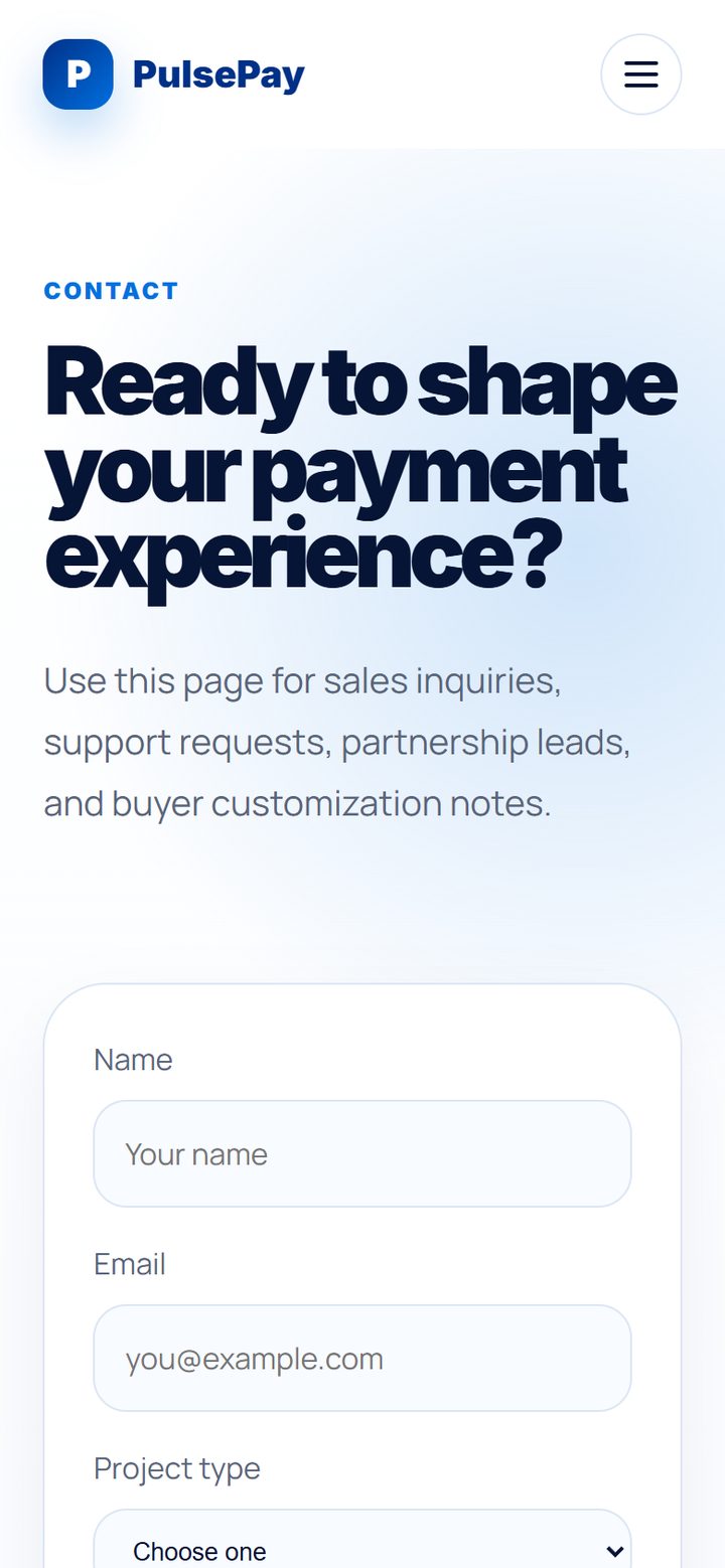 PulsePay contact page on a phone