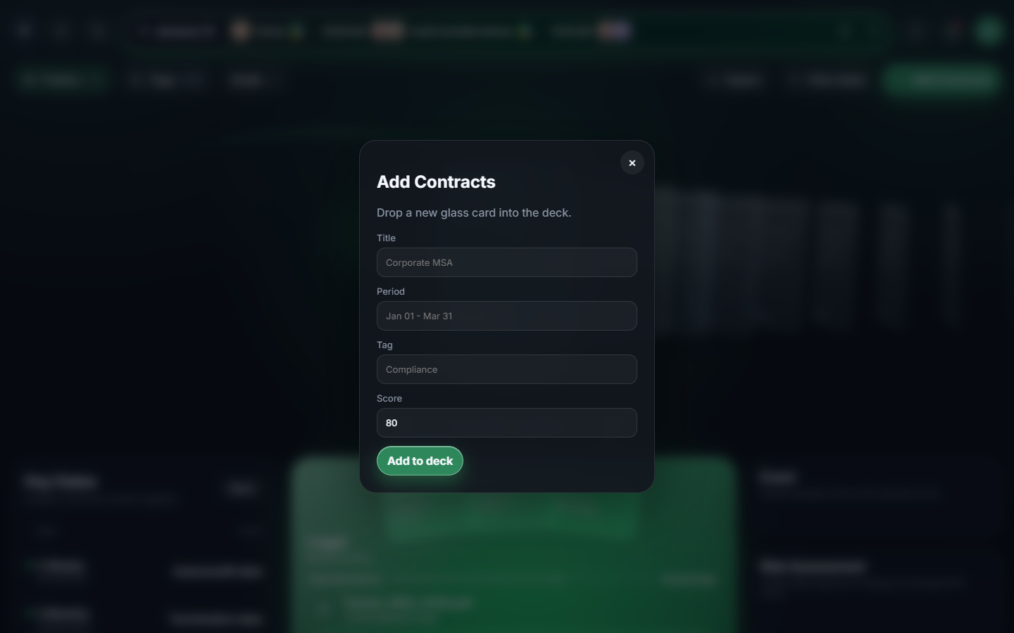 Add Contracts dialog on the Cove dashboard