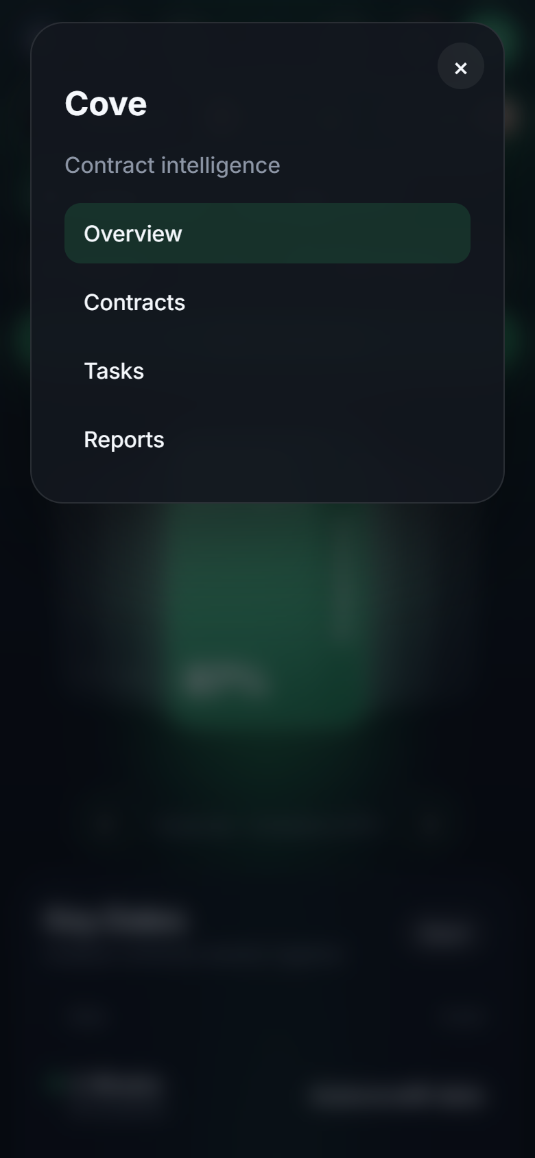 Cove nav dialog open on a phone