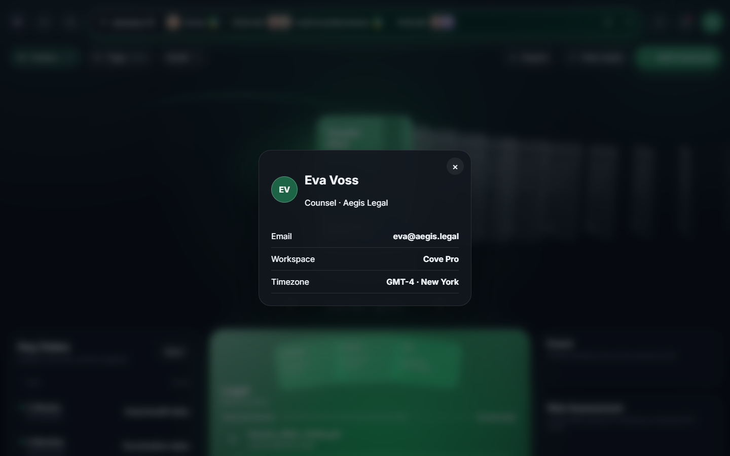 Cove profile dialog for Eva Voss