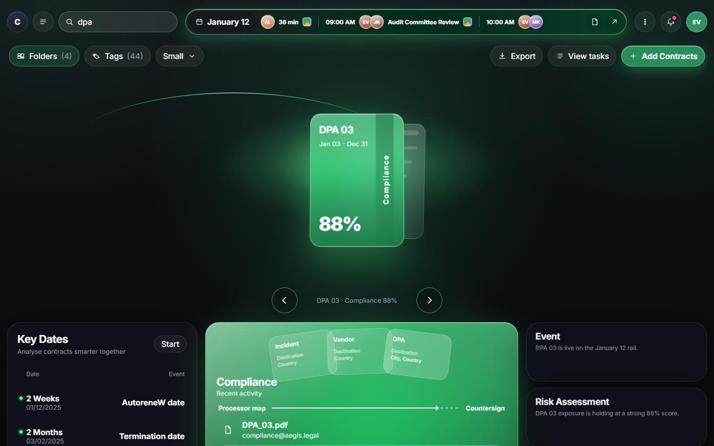 Cove search pill filtering the contract deck