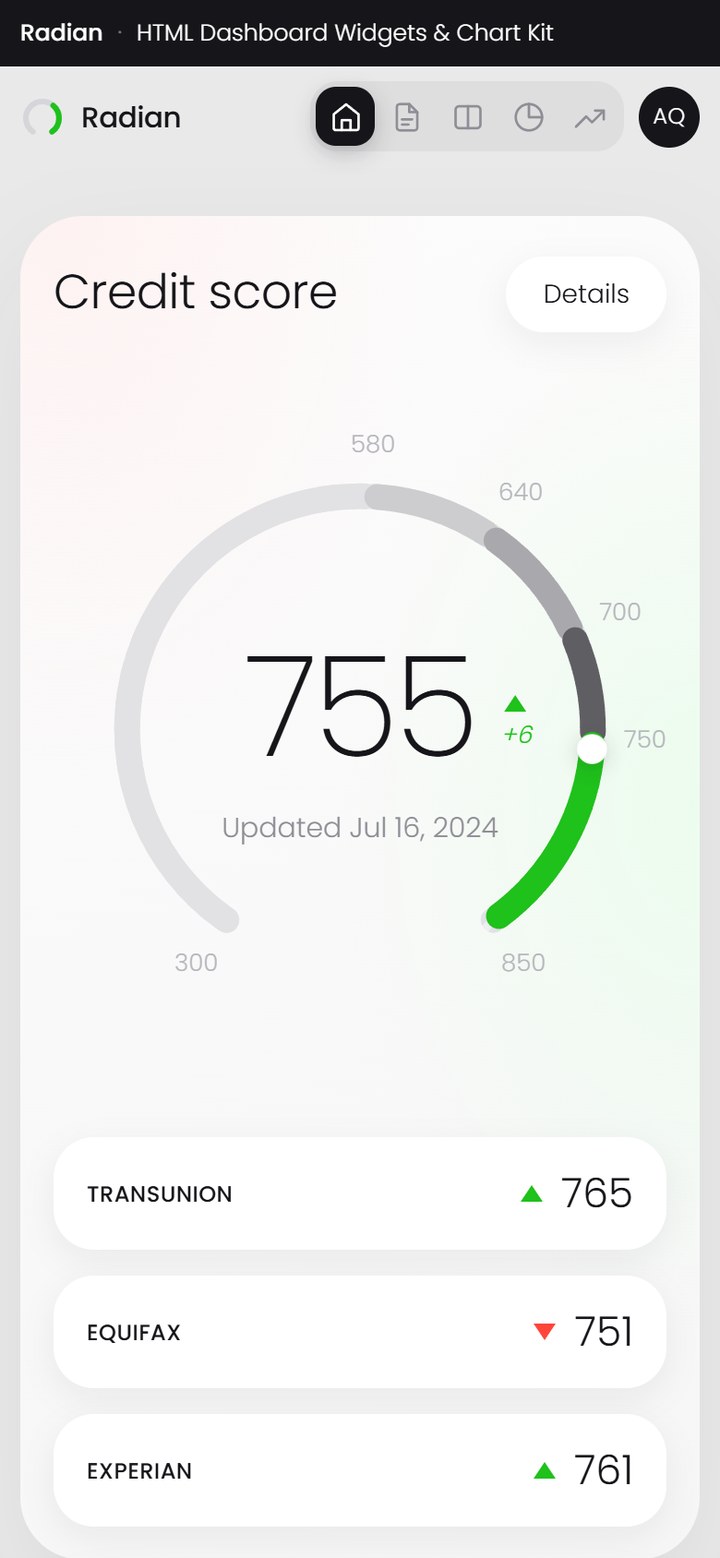 Radian credit score card on a phone
