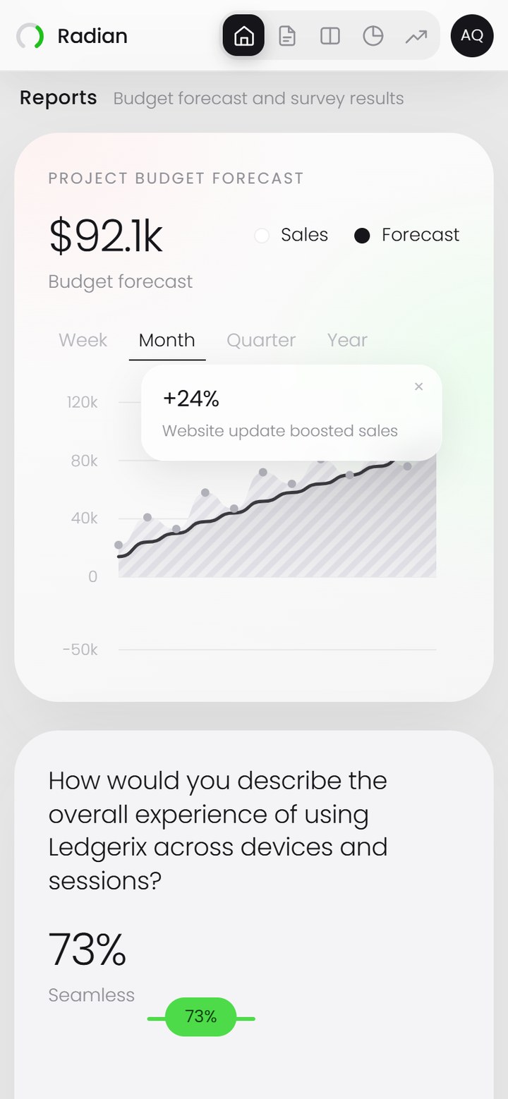Radian report cards stacked on a phone