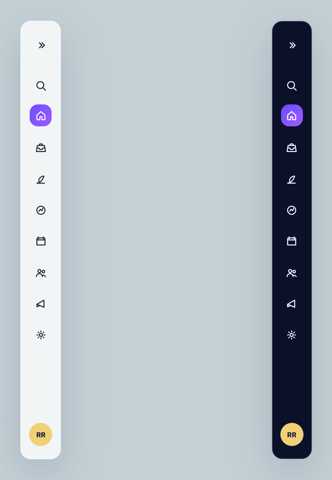 NeatHub light and dark sidebars collapsed to icon rails